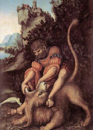 CRANACH, Lucas the Elder Samson's Fight with the Lion Norge oil painting art